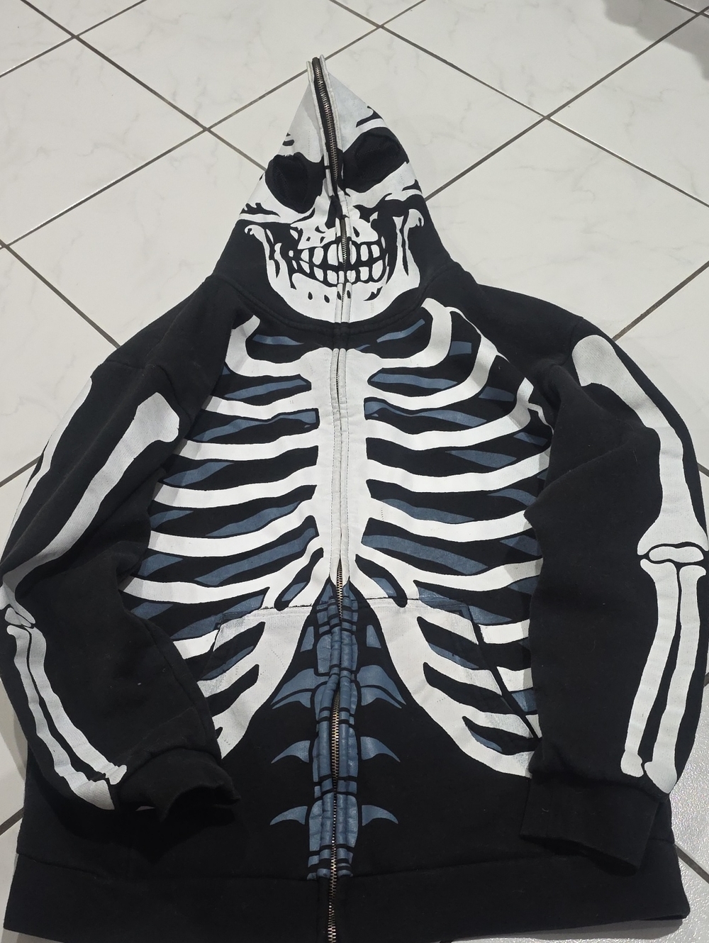 Hybrid Black and White Skeleton Zip Hoodie